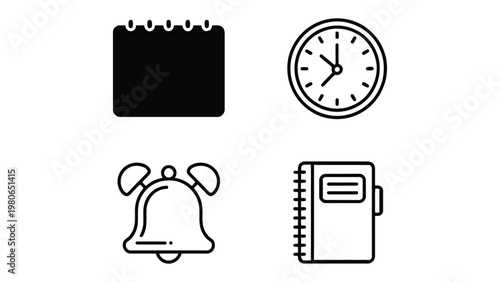 Timely Essentials: Minimalist illustrations of essential timekeeping and planning elements, symbolizing schedules, appointments, and deadlines.