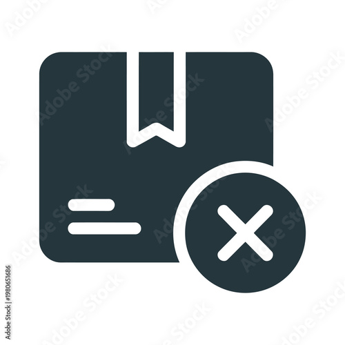 Vector icon featuring a blue parcel box with a cancellation symbol in the foreground