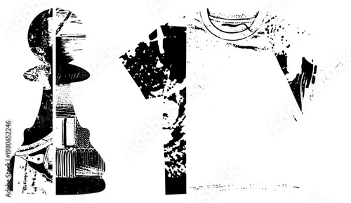 Graphic vector illustration of chess pawn and t shirt, halftone texture, black and white, fashion apparel, game piece, urban streetwear, isolated design.