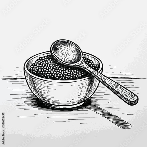 Illustration of a bowl of cereal with a spoon conceptual breakfast scene
