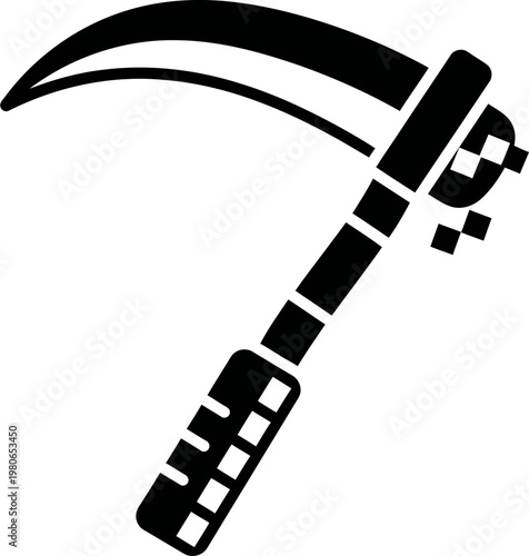 Stylized Pixel Art Scythe Icon Silhouette, Grim Reaper Sickle Symbol 