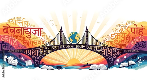 Conceptual illustration of a bridge connecting cultures through literature and language.