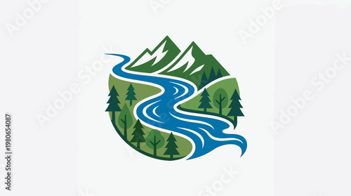 Scenic Landscape Logo Mountain River and Forest