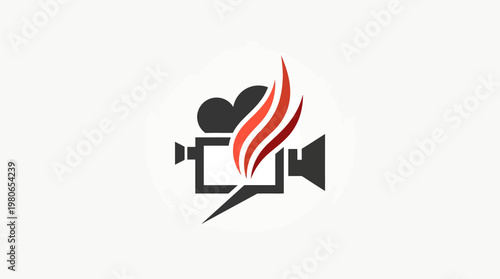 Creative Movie Camera Logo with Fire Element