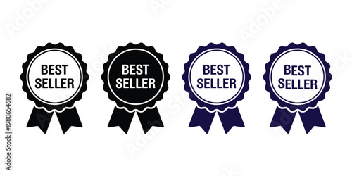 Best seller vector badges with outline solid black blue and dark blue styles award icons isolated on white background