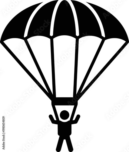 Minimalist Parachute Silhouette Icon Illustration for Skydiving and Adventure Sports Design