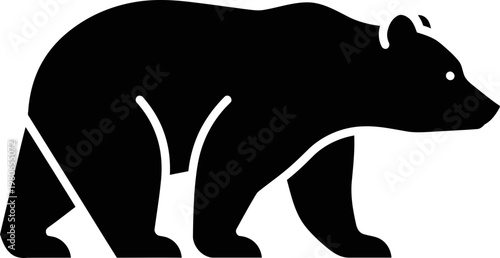 Minimalist Black Bear Silhouette Vector Icon, Wild Grizzly Animal Logo Graphic 