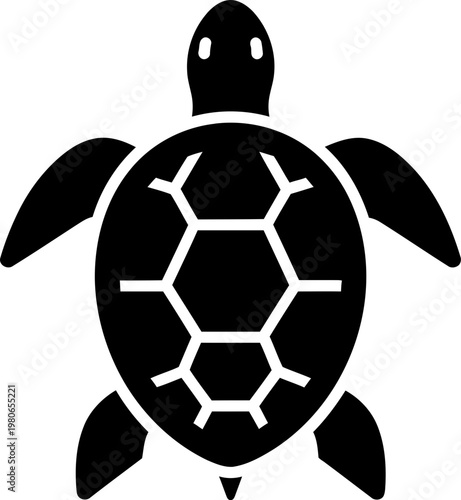 Minimalist Black Sea Turtle Silhouette Vector Icon 