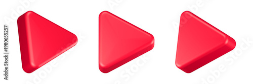 play button icon 3d render red color