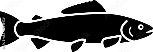 Minimalist Black Silhouette of a Fish Icon  for Seafood Logo or Fishing Design