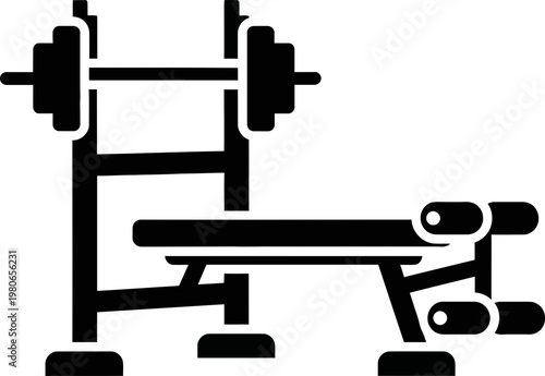 Professional Gym Weight Bench and Barbell Silhouette Icon for Fitness and Strength Training Graphic Design