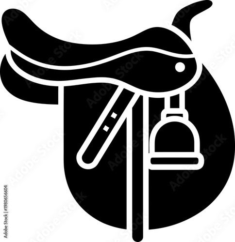 Minimalist Black Horse Saddle Silhouette Icon  for Equestrian Design