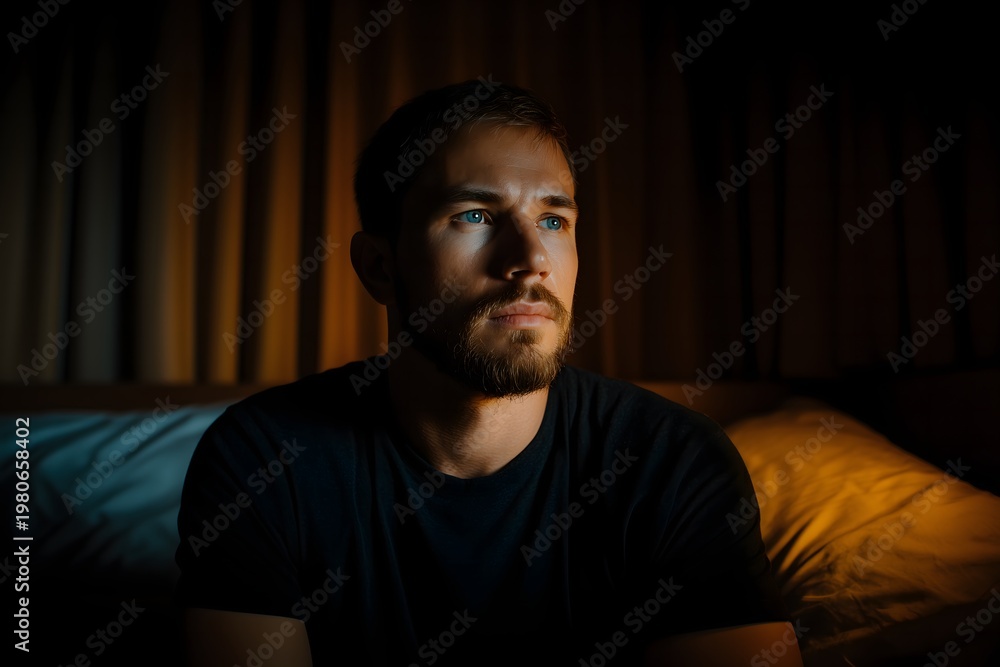 Obraz premium Serious man thinking in low light