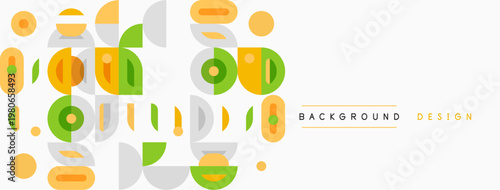 Abstract shapes, muted colors, geometric patterns create modern background. Simple design feels playful, organic.