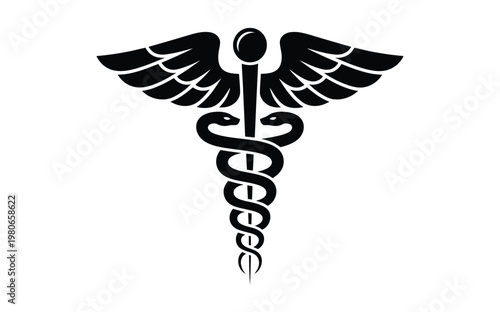 Cuadro en lienzo Veterinary caduceus vector symbol with letter v in center black and white medica