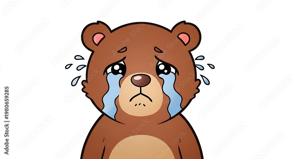 Naklejka premium Sad Brown Bear Crying with Tears Streaming Down Its Face.