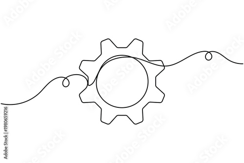 Gear sign icon continuous one line art drawing single art on white background minimal mechanical cog symbol outline vector illustration