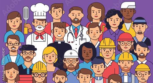 Diverse professional avatars, group of workers in different occupations, career vector set