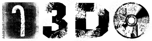 Bold numerals one three zero zero rendered in gritty halftone, vintage graphic design, distressed typography, vector art, isolated digits.