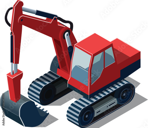 Isometric industrial excavator construction vehicle illustration