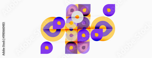 Abstract shapes, purple, yellow hues overlap. Modern design, clean aesthetic, vibrant colors create dynamic composition. Simple geometry.