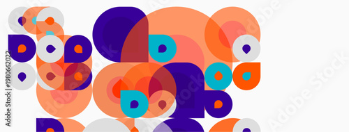 Abstract composition featuring overlapping circles. Orange, purple hues dominate design. Minimalist style, clean aesthetic. Modern graphic element.
