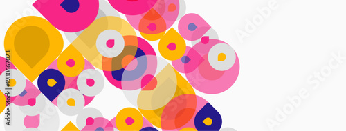 Abstract colorful circles overlap, creating dynamic composition. Bright hues dominate white background. Modern design element.