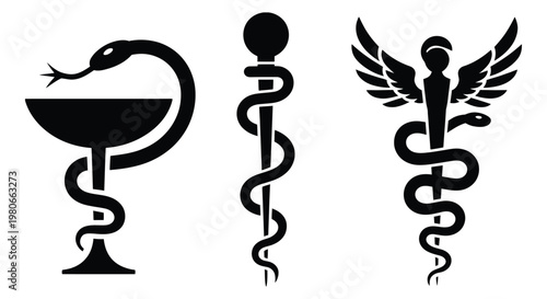 Caduceus medical snake icon flat style vector design isolated on transparent background healthcare emblem clean graphic