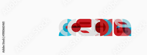 Logo features layered, colorful shapes resembling number zero. Design utilizes red, blue, white hues. Minimalist, modern aesthetic.