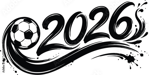 Foto A black and white image of 2026 with a soccer ball  And FIFA World Cup 2026, FIFA World Cup, World Cup, World Cup 2026, Football 2026