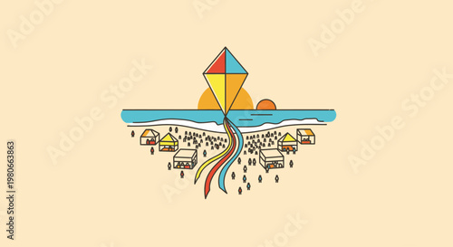 Colorful kite flying high freely.