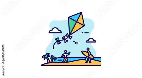 People flying kite on beach shore.