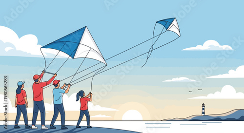 People flying kites on the beach.