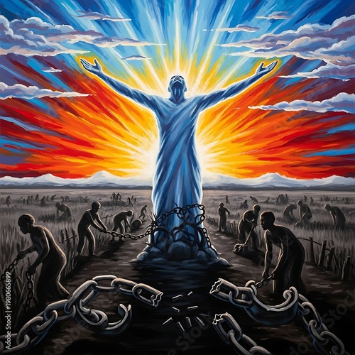 Conceptual illustration of liberation and freedom from slavery.