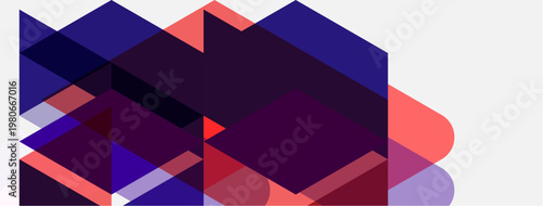 Abstract geometric composition. Overlapping rectangles create dynamic visual texture. Purple, pink hues dominate neutral background.