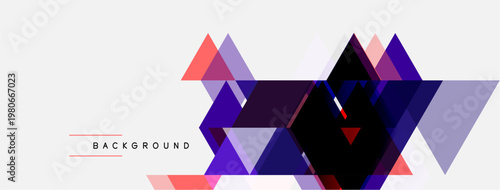 Abstract geometric shapes overlap, creating dynamic composition. Purple, gray, pink hues dominate design. Minimalist style, modern aesthetic.