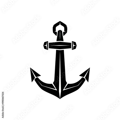 Black anchor symbol on white background nautical theme.