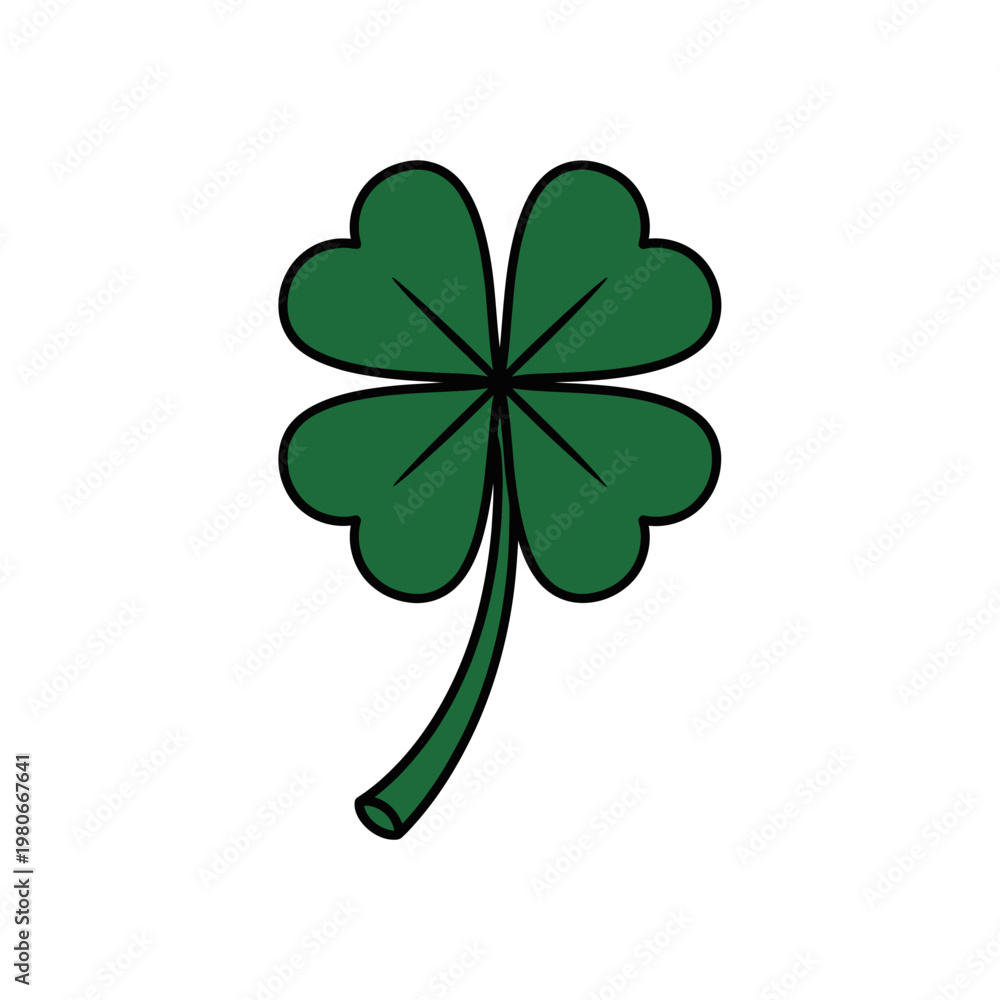 Fototapeta premium A single green four leaf clover isolated on a white background.