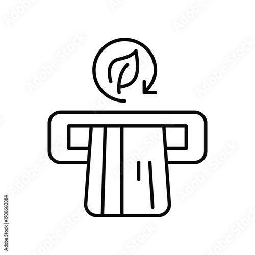 Credit card in ATM slot, leaf and renew arrow. Eco finances and environmental friendly banking. No receipt paperless transactions. Pixel perfect, editable stroke vector icon