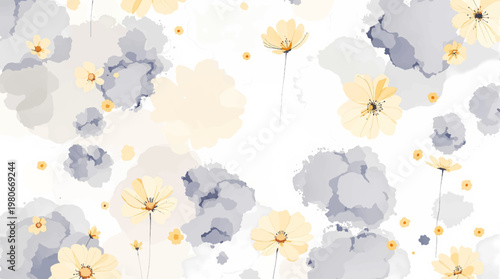 Beautiful spring flowers arranged across a soft background evoking calmness, freshness, and natural elegance