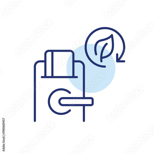 Digital door lock, leaf and renew arrow. Eco-friendly security. Pixel perfect, editable stroke vector icon