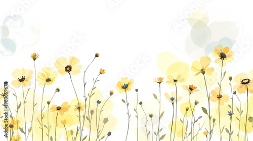 A peaceful spring inspired background filled with blooming flowers and subtle artistic botanical details throughout