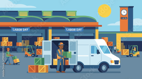 Labor Day Warehouse and Logistics Distribution Illustration