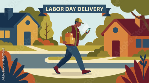 Labor Day Delivery Service Illustration with Courier and Packages