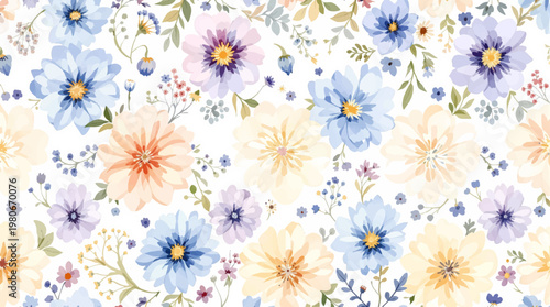 Delicate pastel flowers blooming gracefully across a soft romantic background full of gentle springtime charm