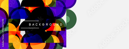 Abstract colorful circles overlap. White space dominates right side. Text reads background within design. Modern geometric composition.