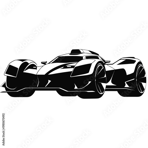 Futuristic racing car, sleek vehicle, black illustration, speedster design