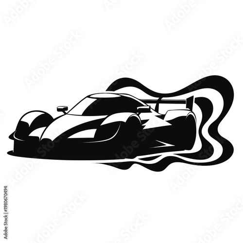 Racing car vector, sports car illustration, speed design, black and white graphic