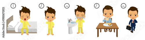 Morning routine illustration set of a man daily life
Daily morning activities man illustration set