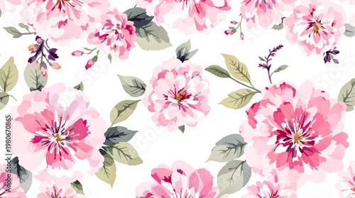 Delicate watercolor blossoms form seamless pattern inspired by peaceful nature and gentle beauty today